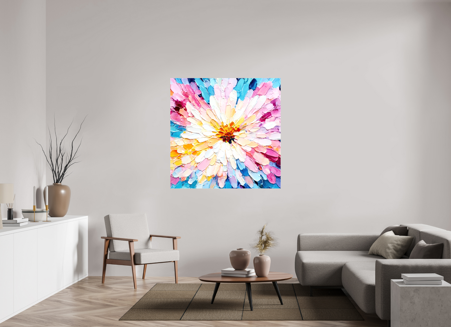 50 x 50″, Glossy Canvas Abstract Paint Flower