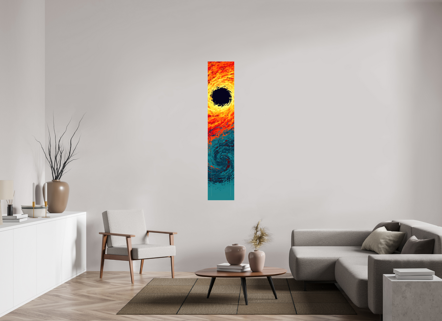 12 x 64.1″, Glossy Canvas Abstract Fire & Ice Swirl