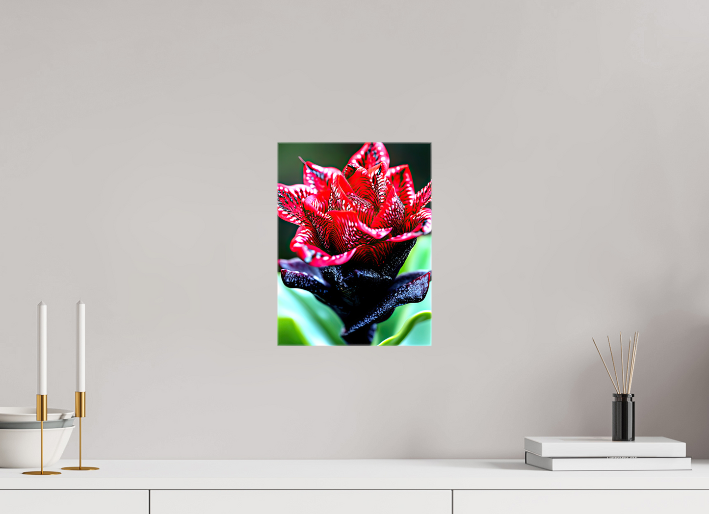 9 x 12″, Glossy Canvas Red Zebra Flower