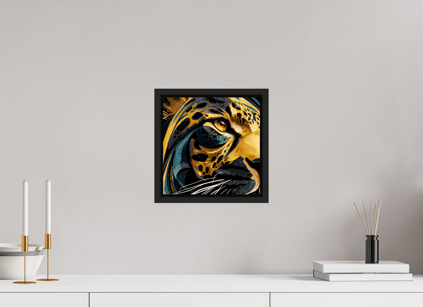 10 x 10″, Fine Art Print on Aluminum Dibond with Boarder Abstract Panther