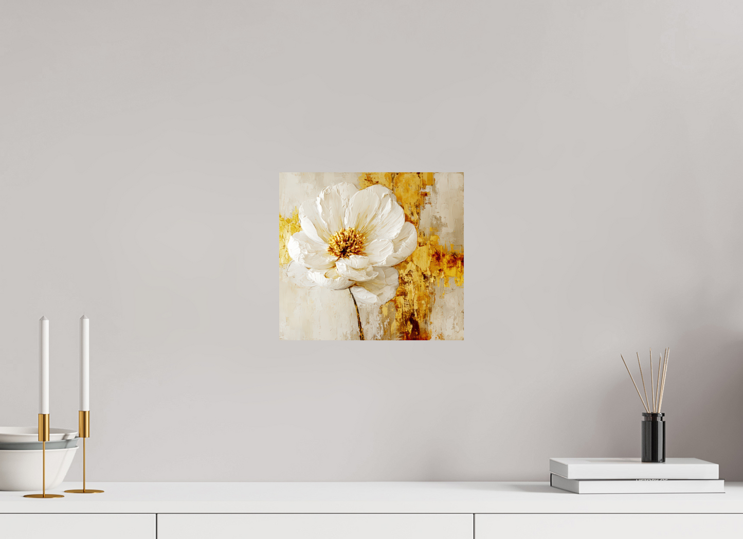 11 x 10″, Fine Art Print On Aluminum Dibond White and Gold Flower 3