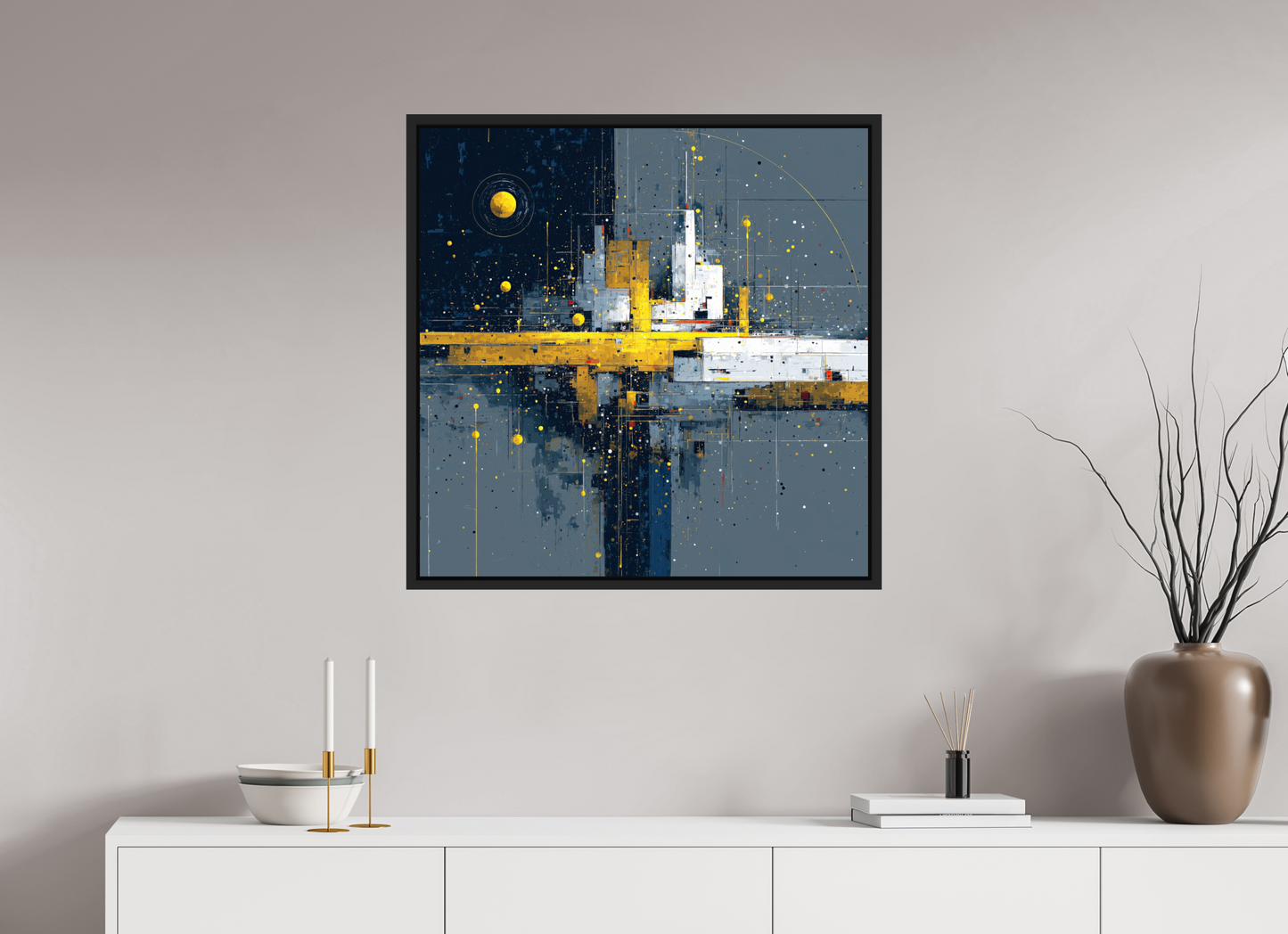 30 x 30″, Fine Art Print on Aluminum Dibond with Boarder Abstract City