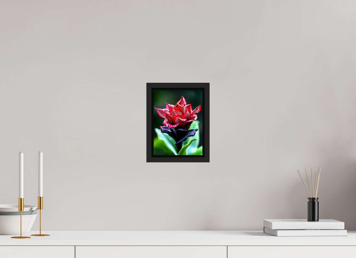 6 x 8″, Fine Art Print on Aluminum Dibond with Boarder Red Zebra Flower