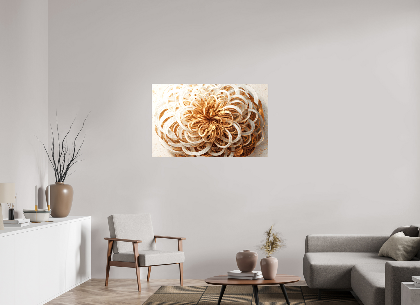 44.7 x 28″, Glossy Canvas Abstract Gold Flower