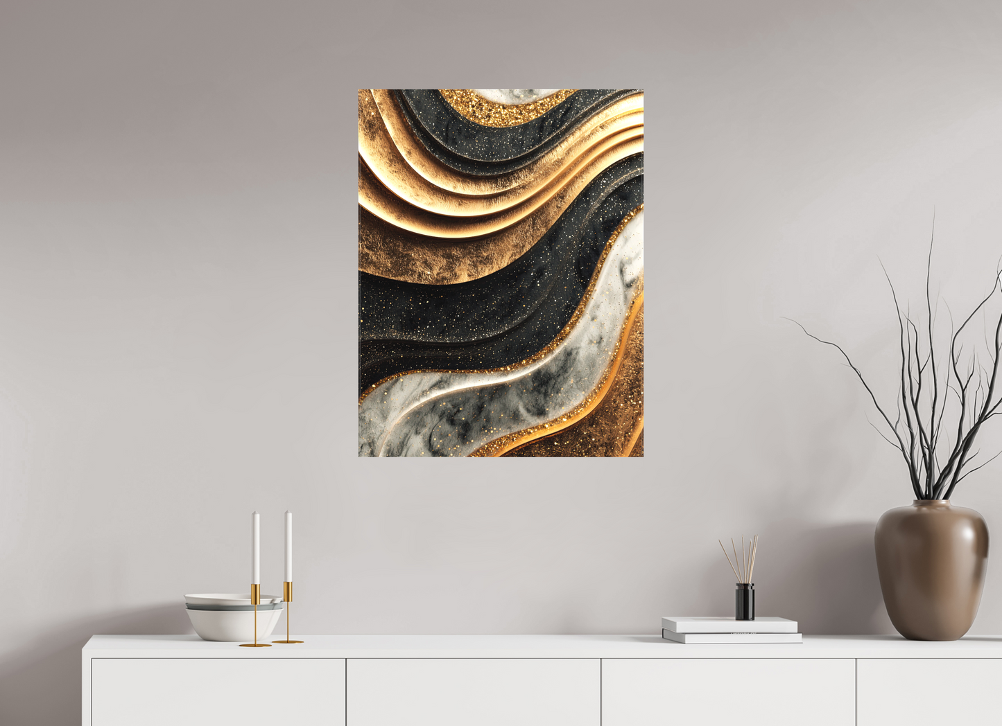 24 x 31.1″, Textile on Canvas Gold Marble Swirl