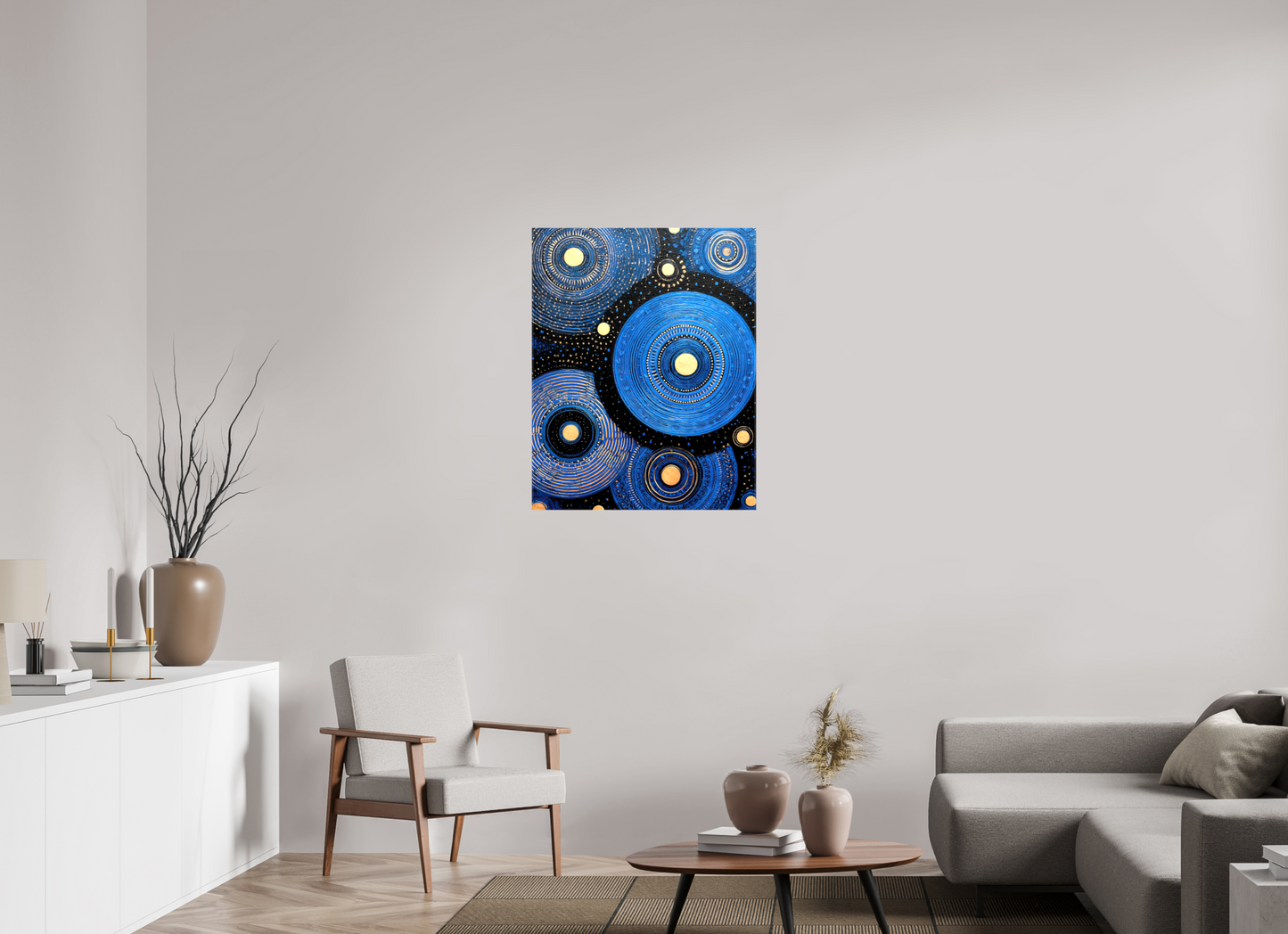 28 x 35.3″, Glossy Canvas Blue Circles