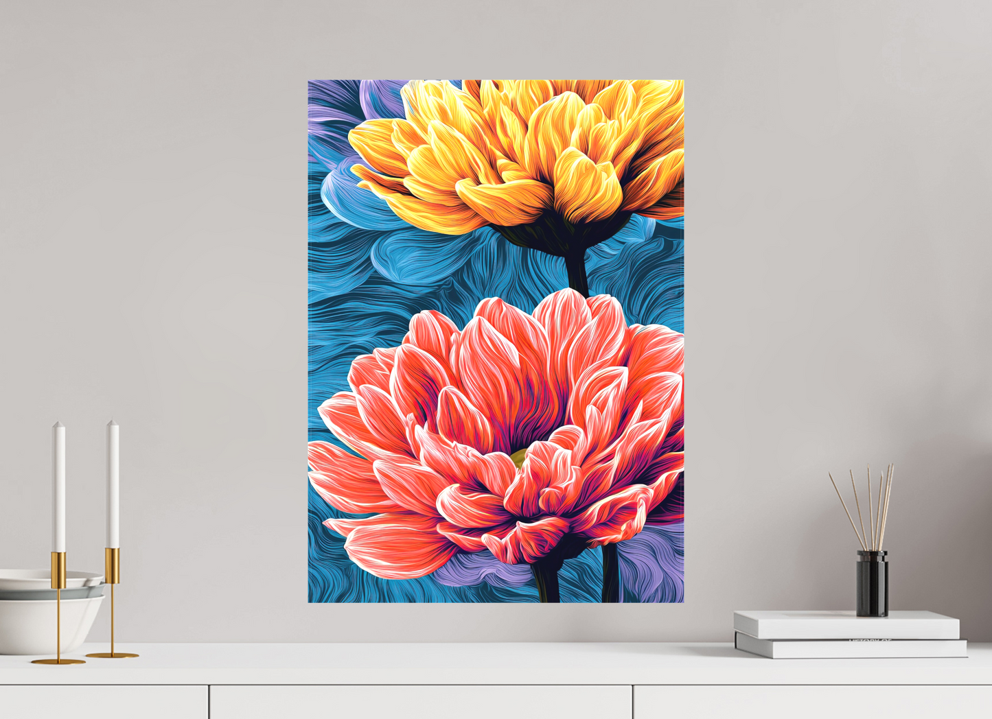 16 x 22.4″, Textile on Canvas Warm Flowers