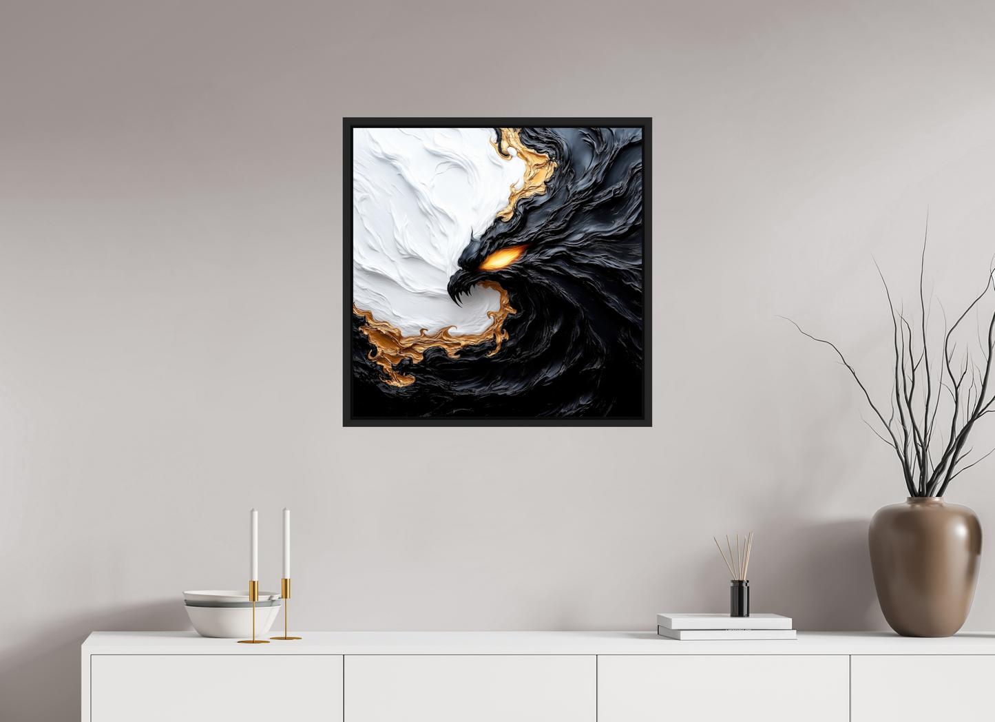 25 x 25″, Fine Art Print on Aluminum Dibond with Boarder Yin Yang Bird