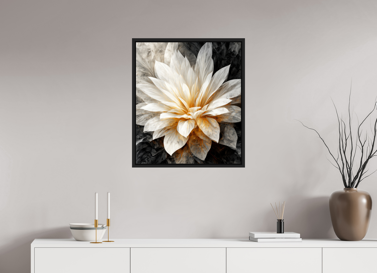 24 x 27.8″, Fine Art Print on Aluminum Dibond with Boarder White & Gold Flower 2