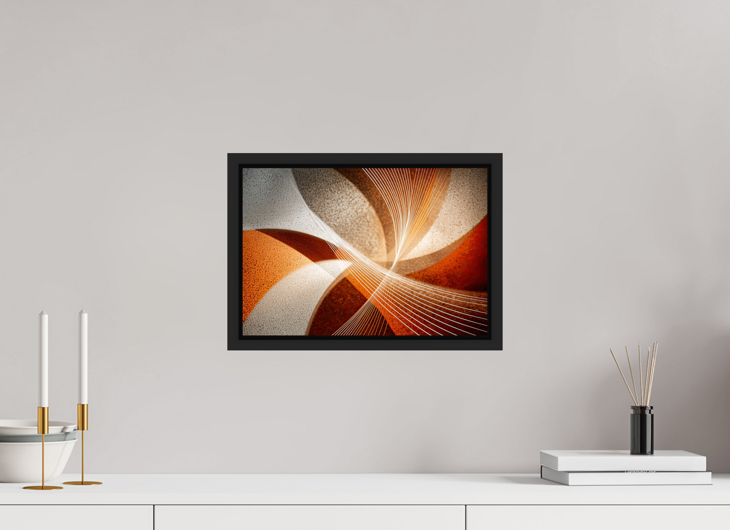 14.6 x 10″, Fine Art Print on Aluminum Dibond with Boarder Orange & White Swirl