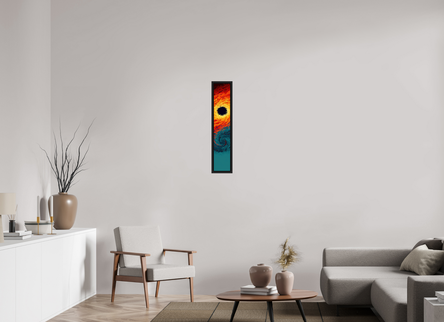 6 x 32.1″, Fine Art Print on Aluminum Dibond with Boarder Abstract Fire & Ice Swirl