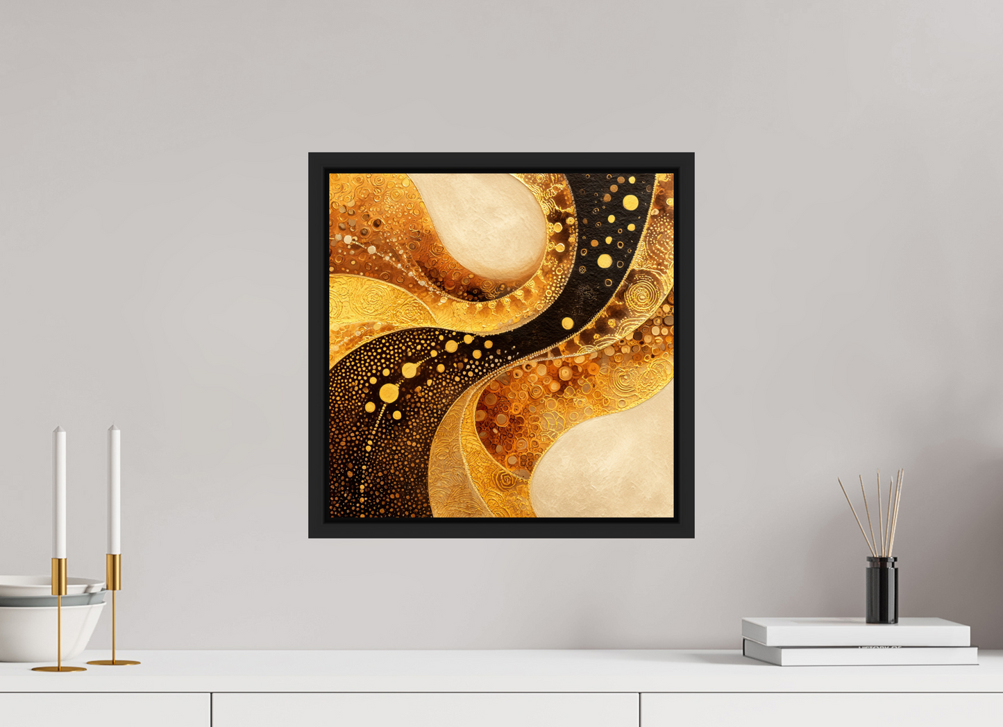 15 x 15″, Fine Art Print on Aluminum Dibond with Boarder Gold Texture Swirl