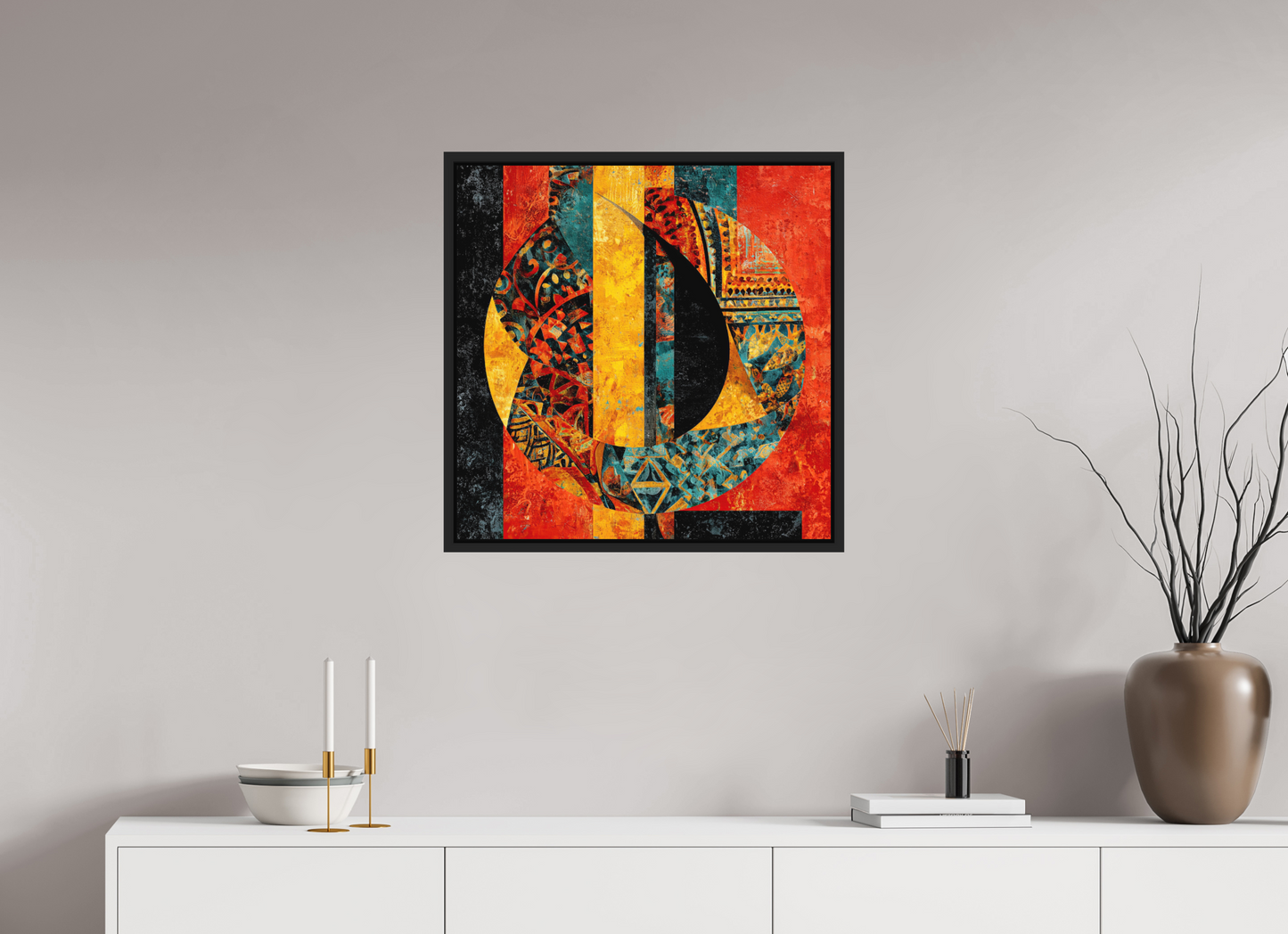 25 x 25″, Photo Print on Aluminum Backing with boarder Tribal Circle 2