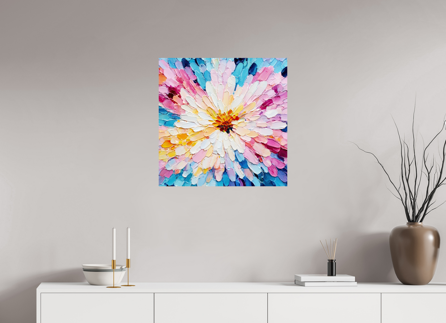 25 x 25″, Fine Art Print On Aluminum Dibond Abstract Paint Flower