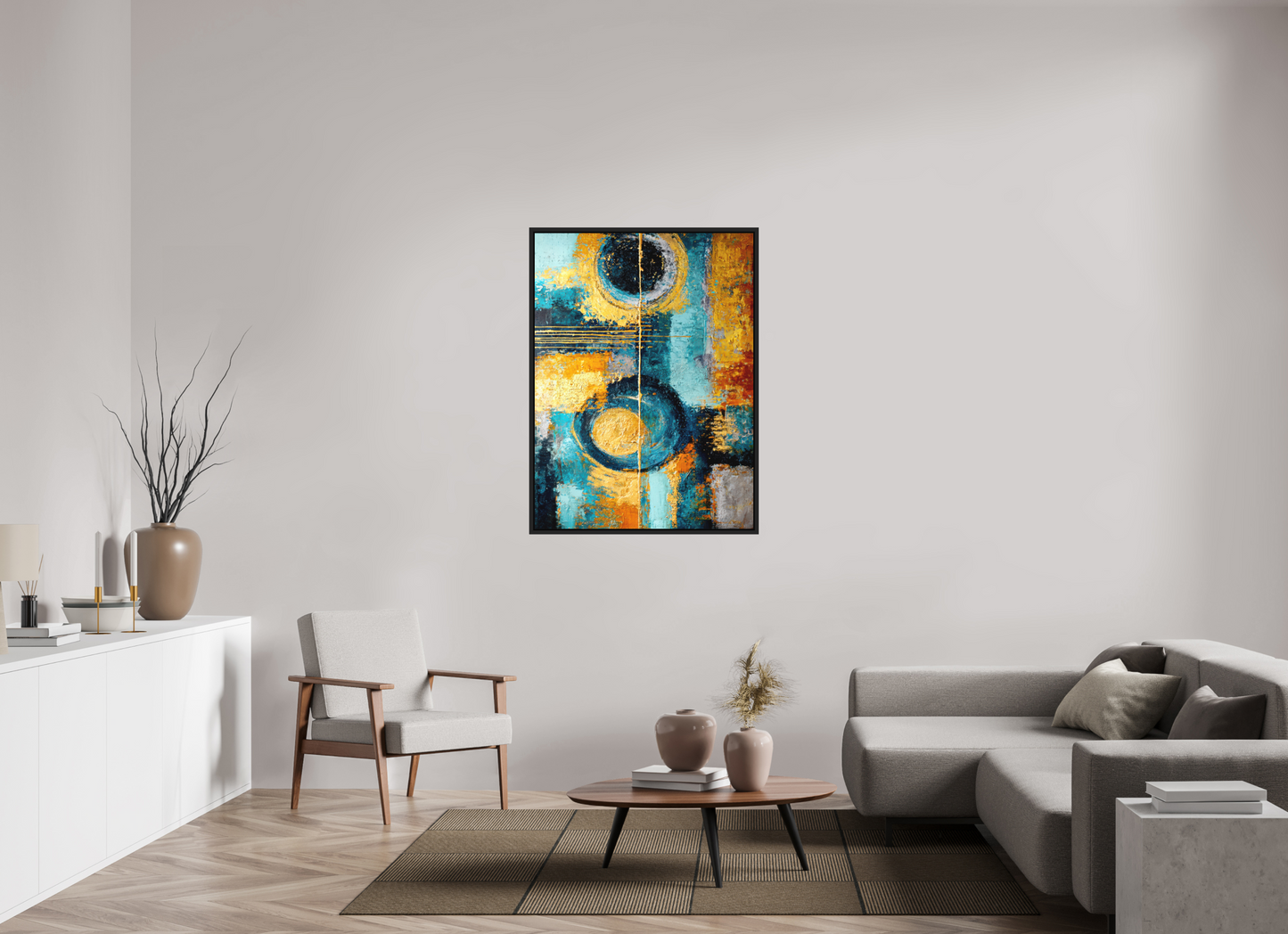 35 x 47.4″, Photo Print on Aluminum Backing with boarder Abstract Gold Paint