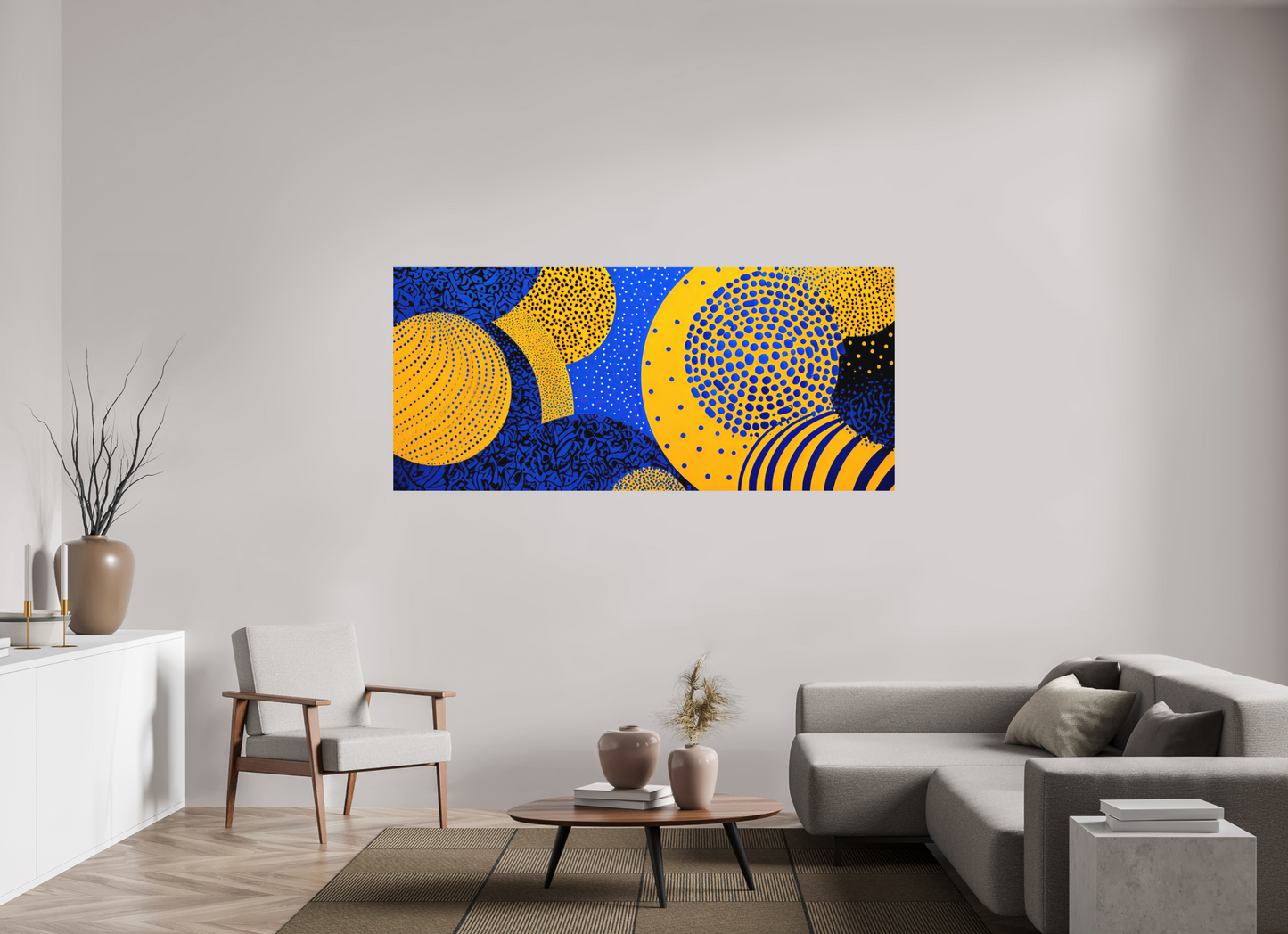 78.5 x 35″, Photo Print on Aluminum Backing Yellow & Blue 2