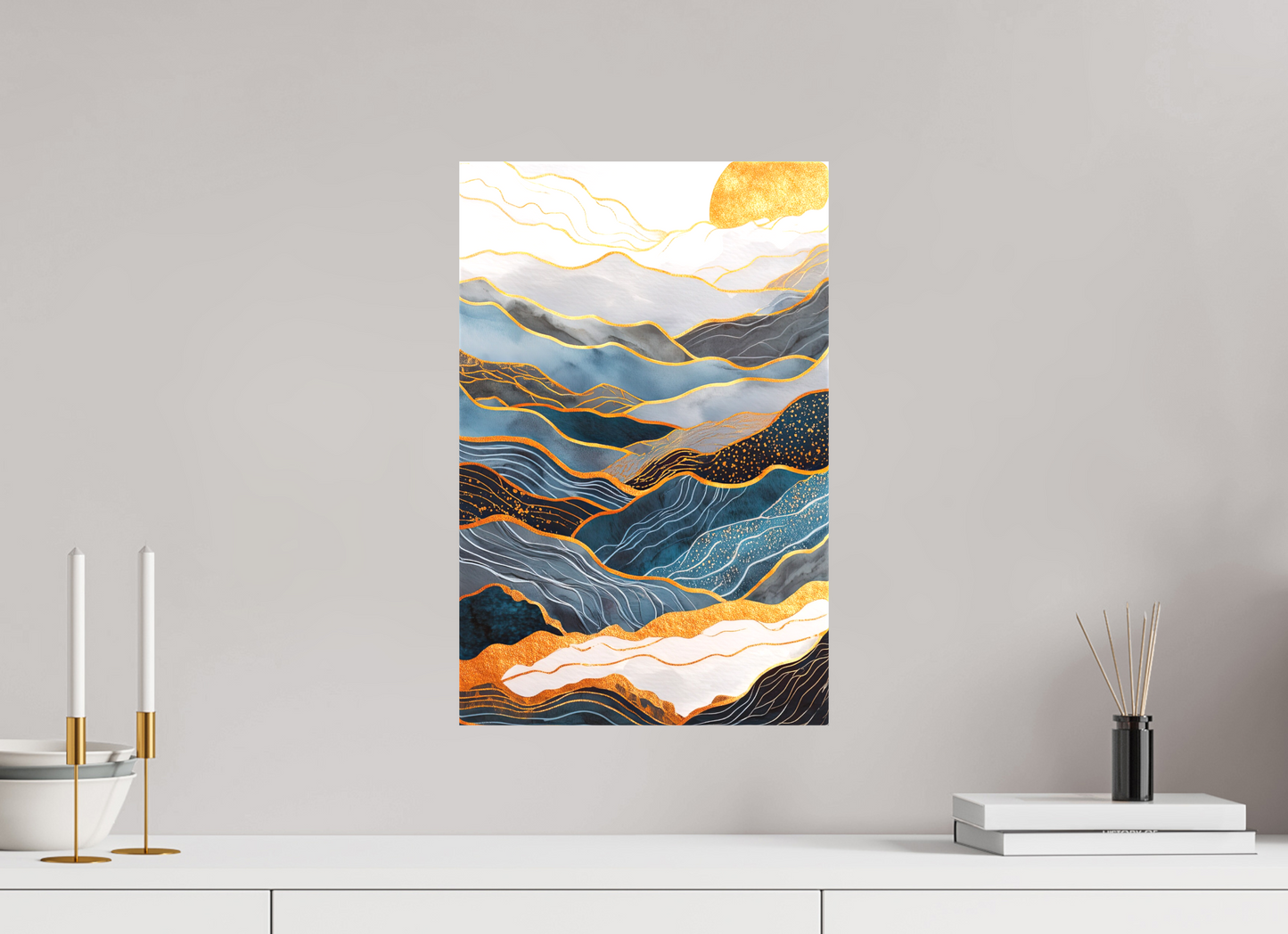 12 x 18.5″, Textile on Canvas Abstract Art Deco Mountains