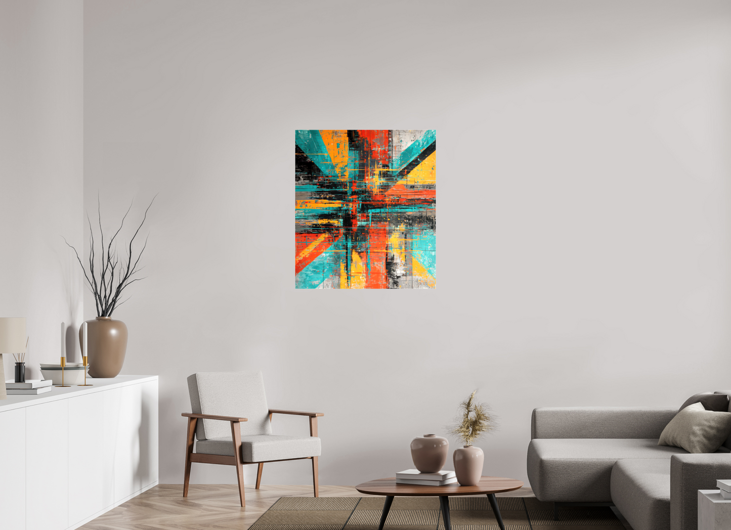 31 x 35.1″, Glossy Canvas Abstract Paint Lines