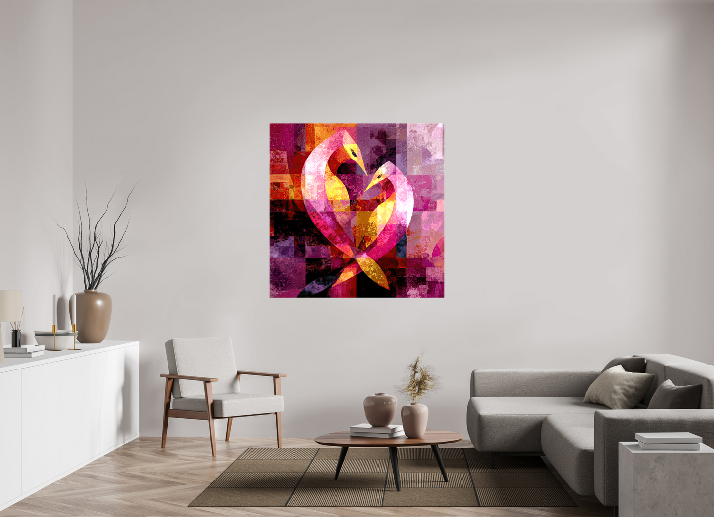 50 x 50″, Glossy Canvas Love Birds