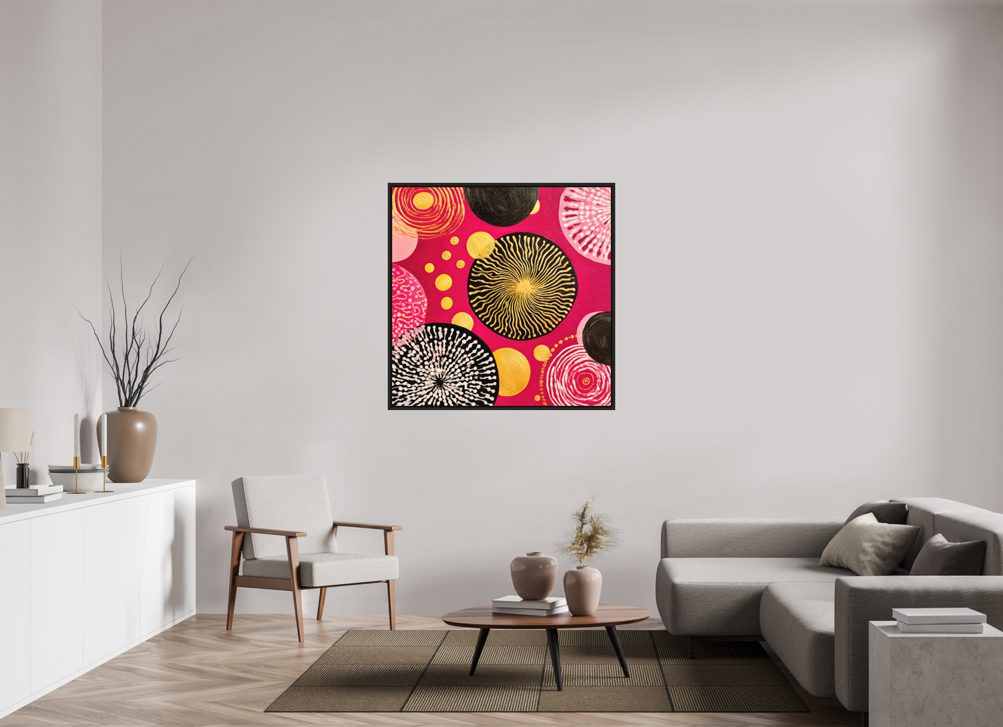 45 x 45″, Photo Print on Aluminum Backing with boarder Spores