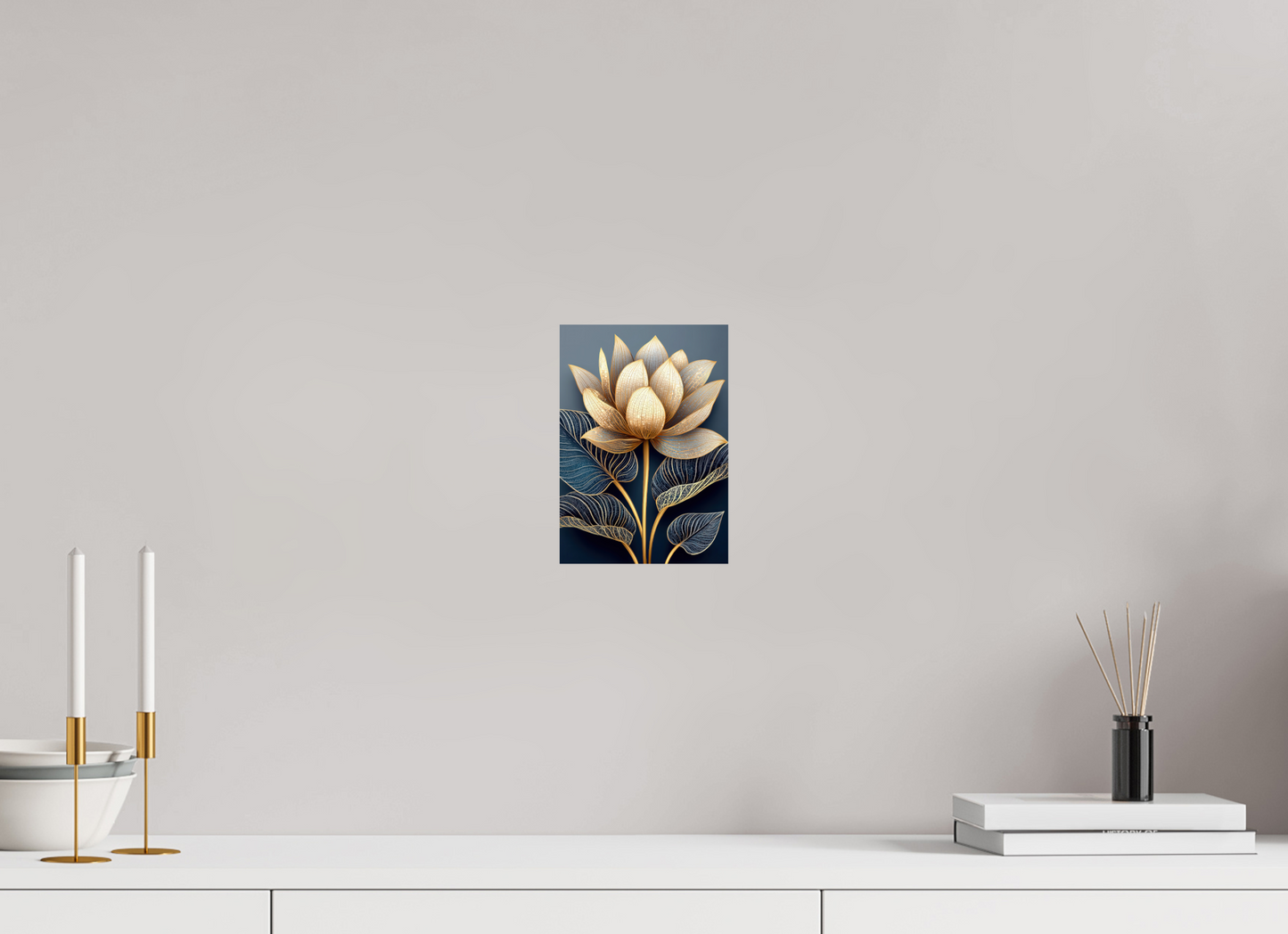 ISO A5 (14,8 x 21 cm), Fine Art Print On Aluminum Dibond Art Deco Lotus Flower