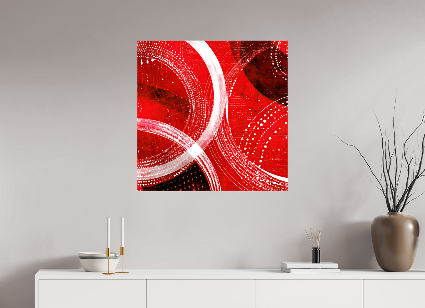 30 x 30″, Glossy Canvas Red & White