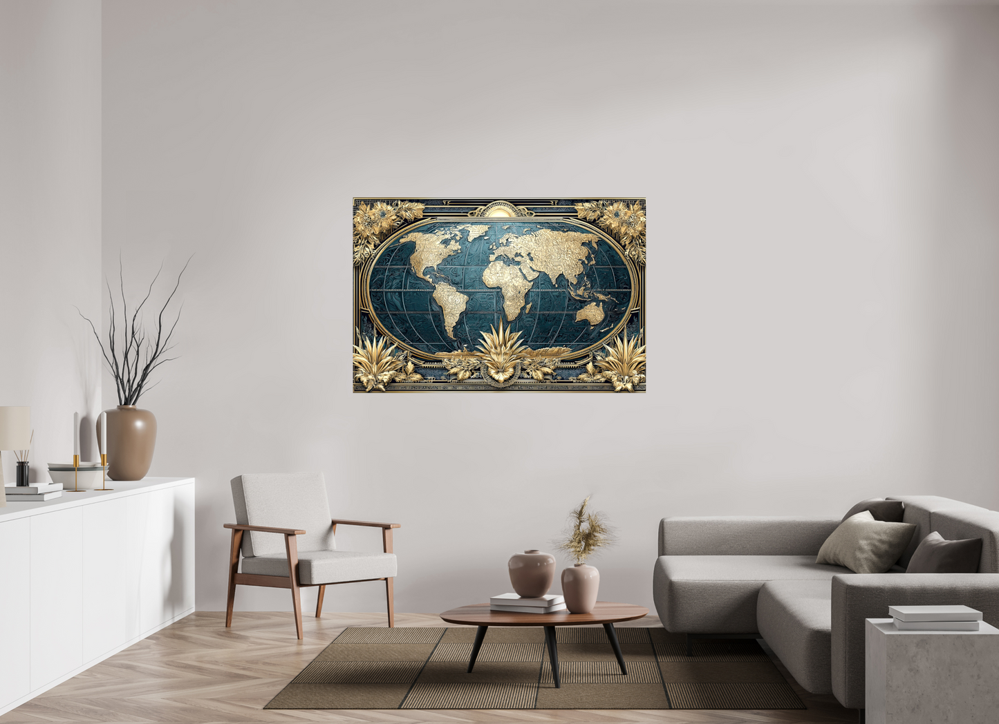60 x 40″, Glossy Canvas Art Deco World Map