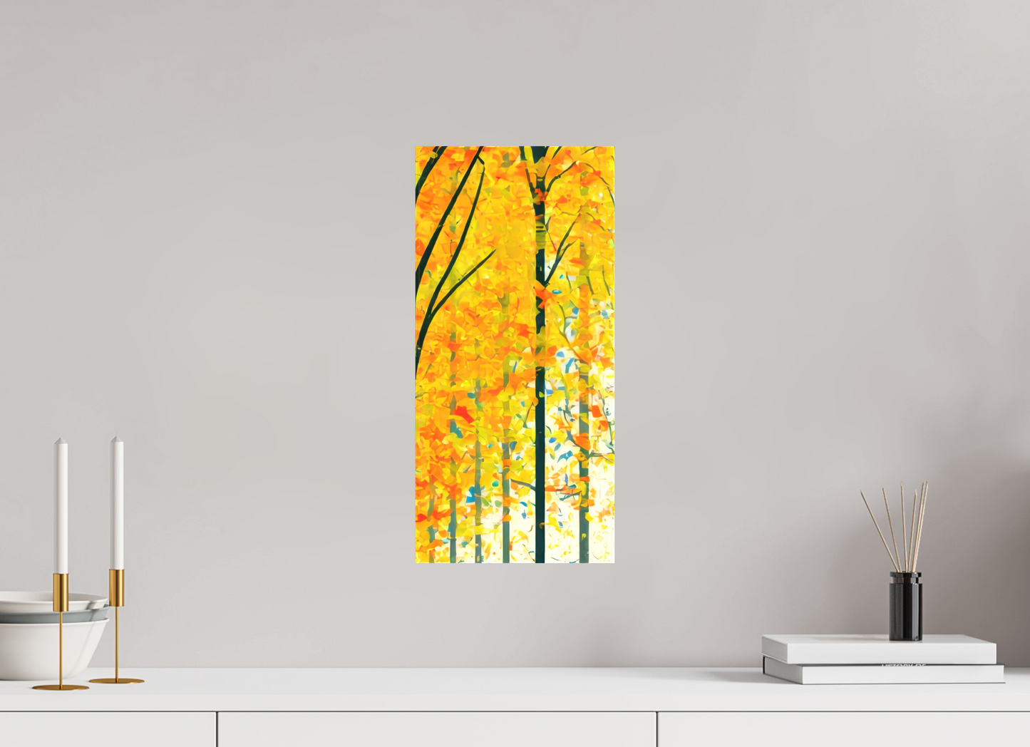 8 x 17.1″, Textile on Canvas Autumn Trees