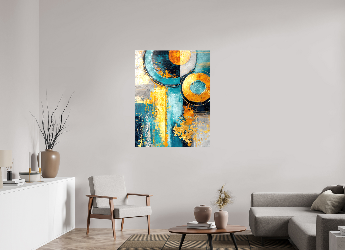 35 x 45.3″, Glossy Canvas Abstract Gold Paint 3