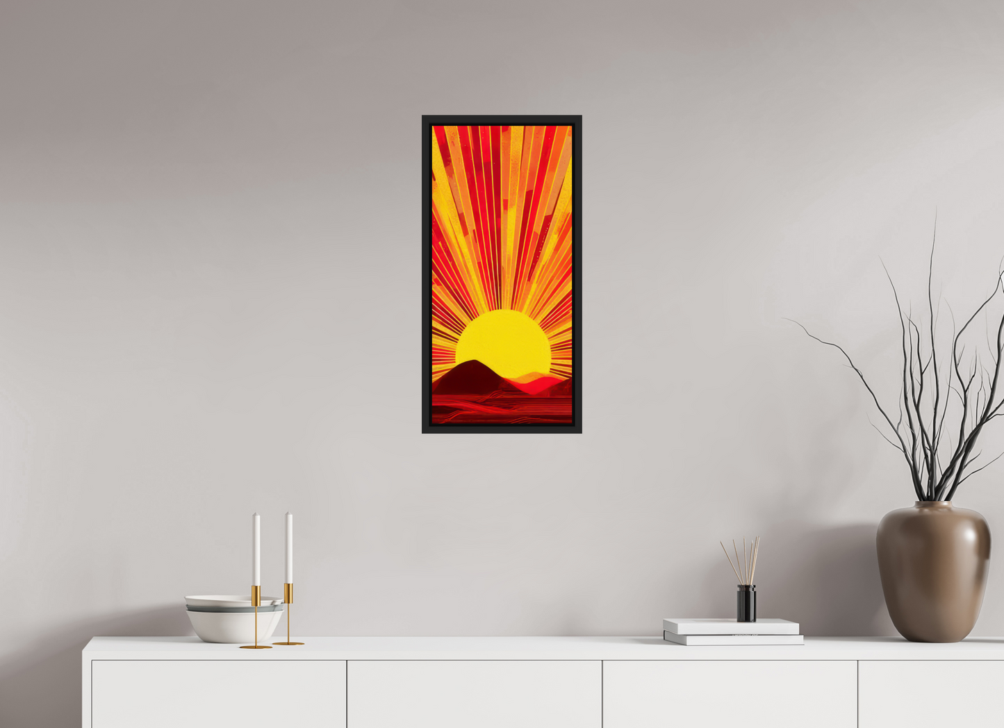 12 x 25.6″, Fine Art Print on Aluminum Dibond with Boarder Abstract Desert Sun