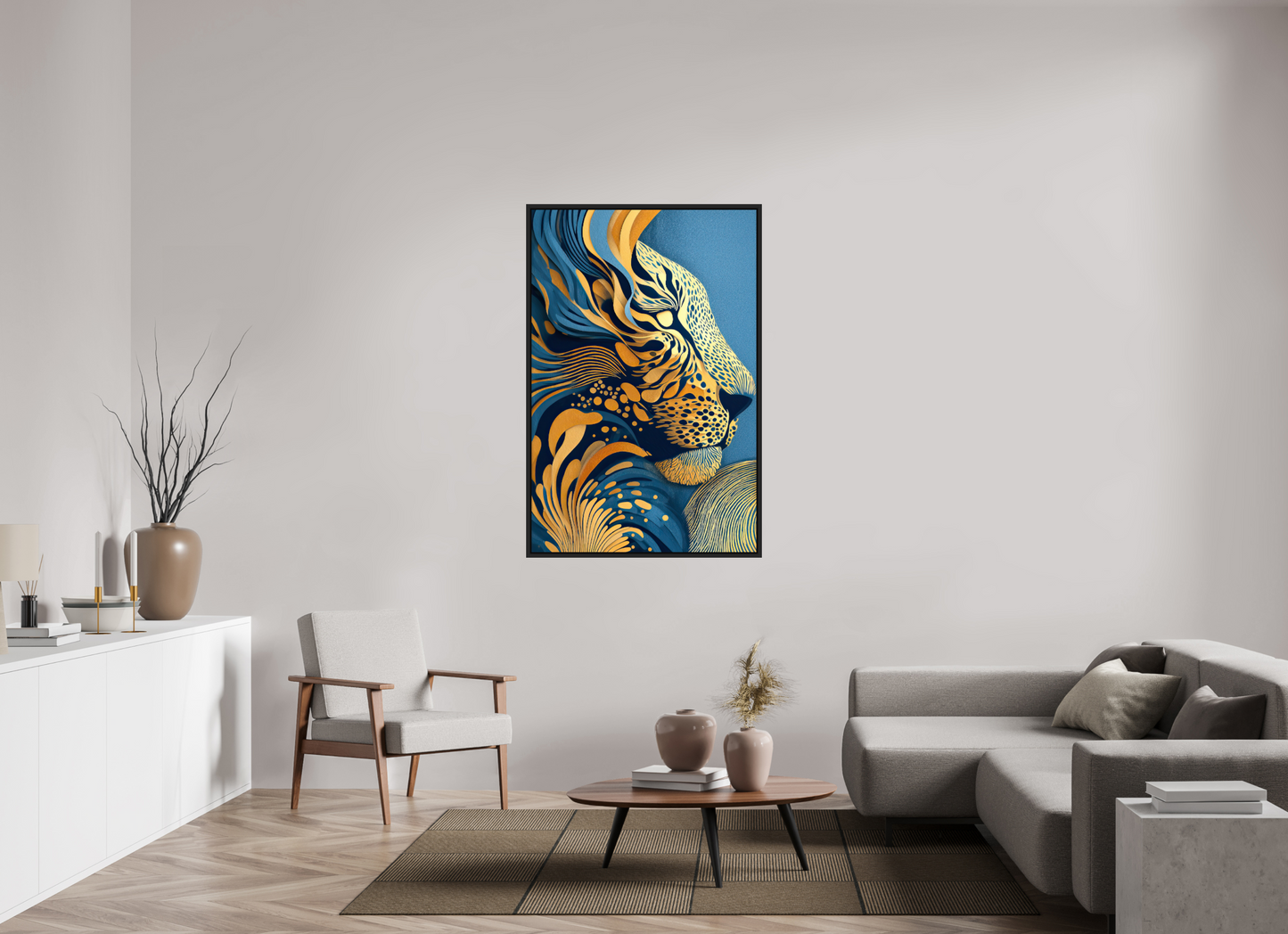 36 x 54.8″, Fine Art Print on Aluminum Dibond with Boarder Yellow & Blue Cheetah