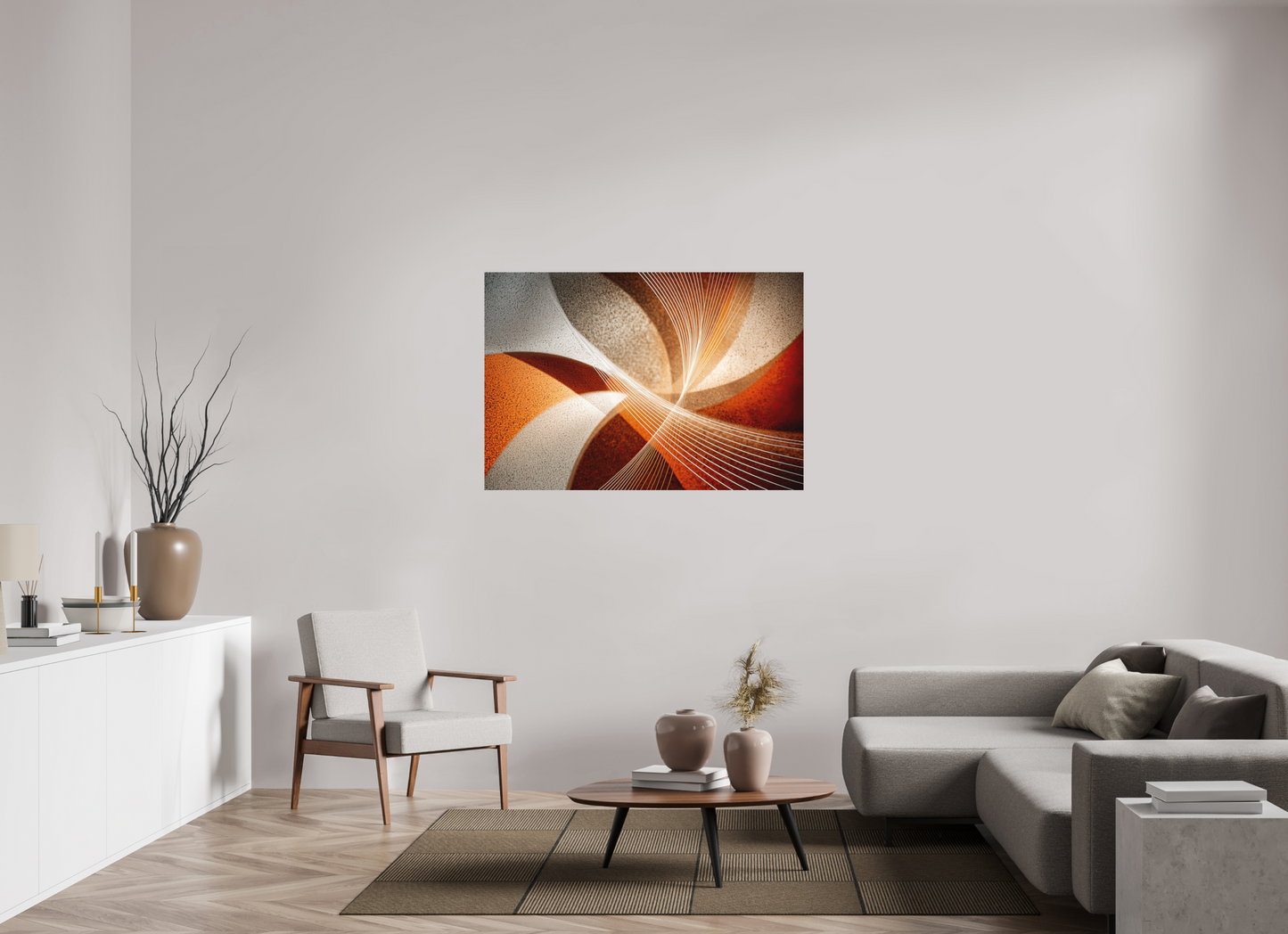 51.2 x 35″, Photo Print on Aluminum Backing Orange & White Swirl