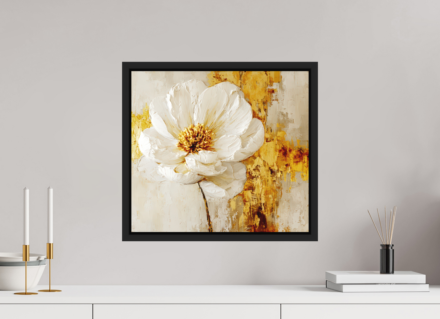 17.6 x 16″, Photo Print on Aluminum Backing with boarder White and Gold Flower 3