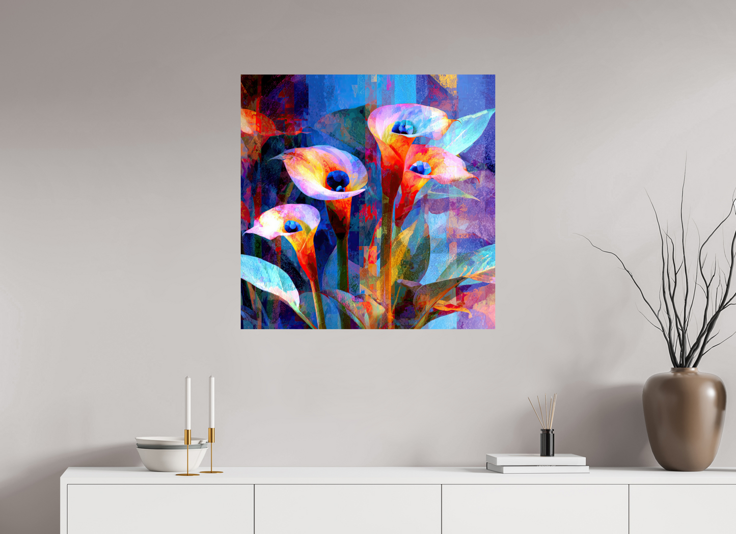 30 x 30″, Fine Art Print On Aluminum Dibond Abstract Calla Lily Flowers