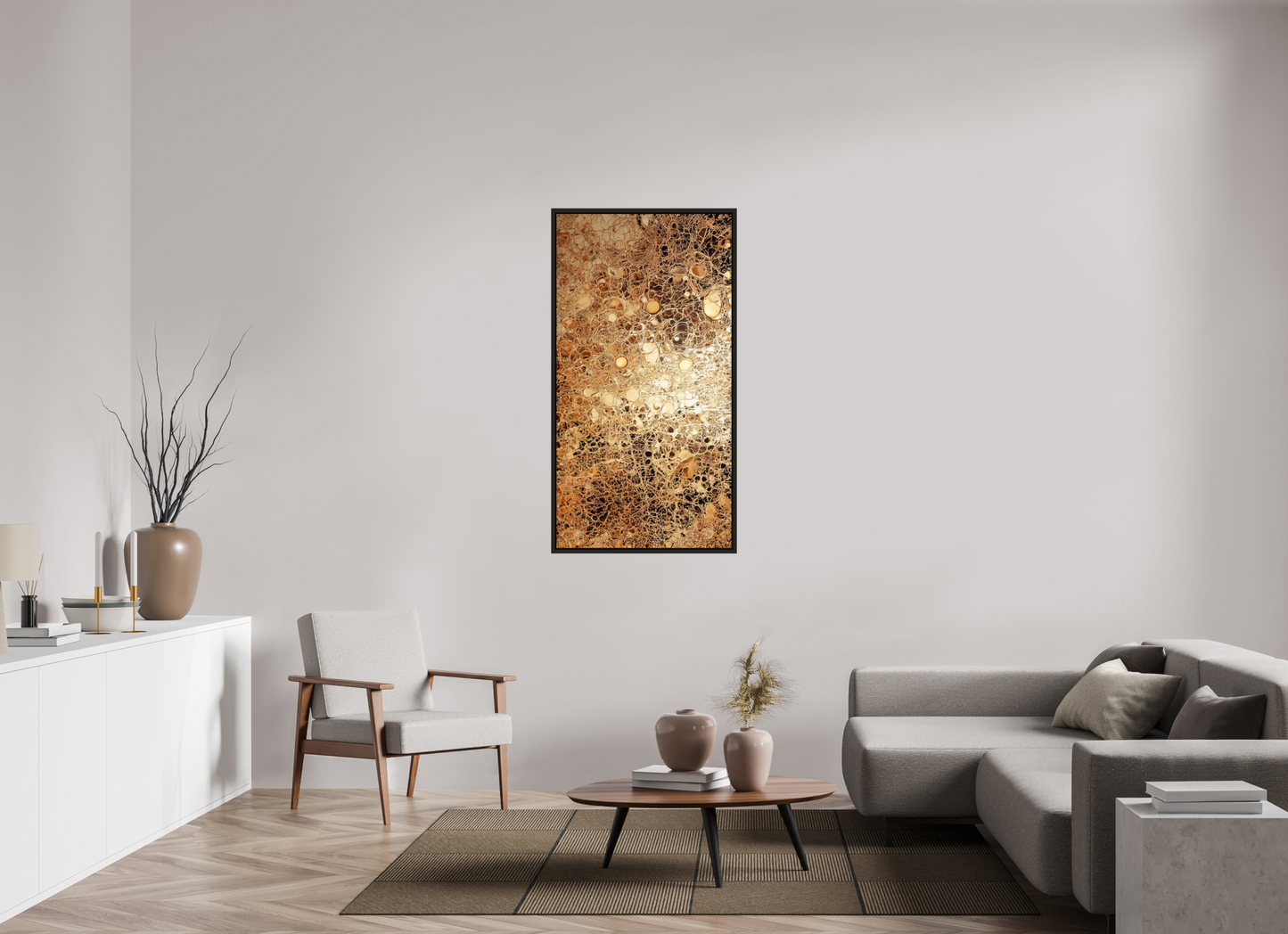 28 x 53.5″, Fine Art Print on Aluminum Dibond with Boarder Gold Leather