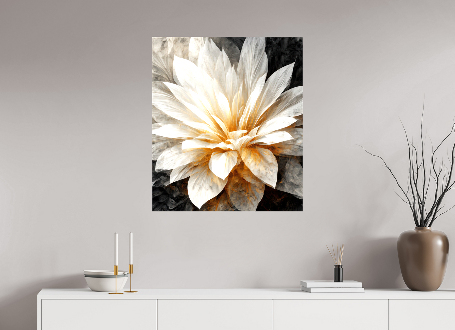 28 x 32.4″, Glossy Canvas White & Gold Flower 2