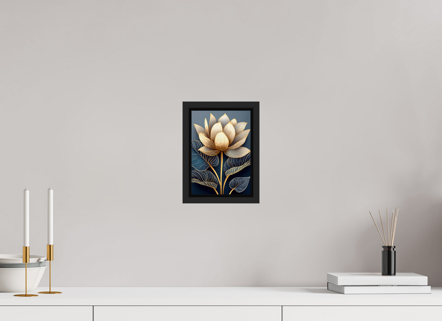 ISO A5 (14,8 x 21 cm), Fine Art Print on Aluminum Dibond with Boarder Art Deco Lotus Flower