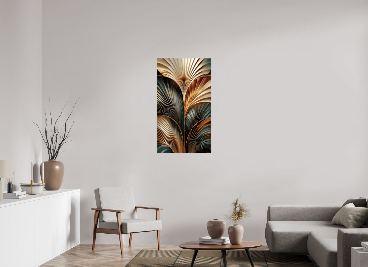 24 x 42.1″, Fine Art Print On Aluminum Dibond Art Deco Leaves 3