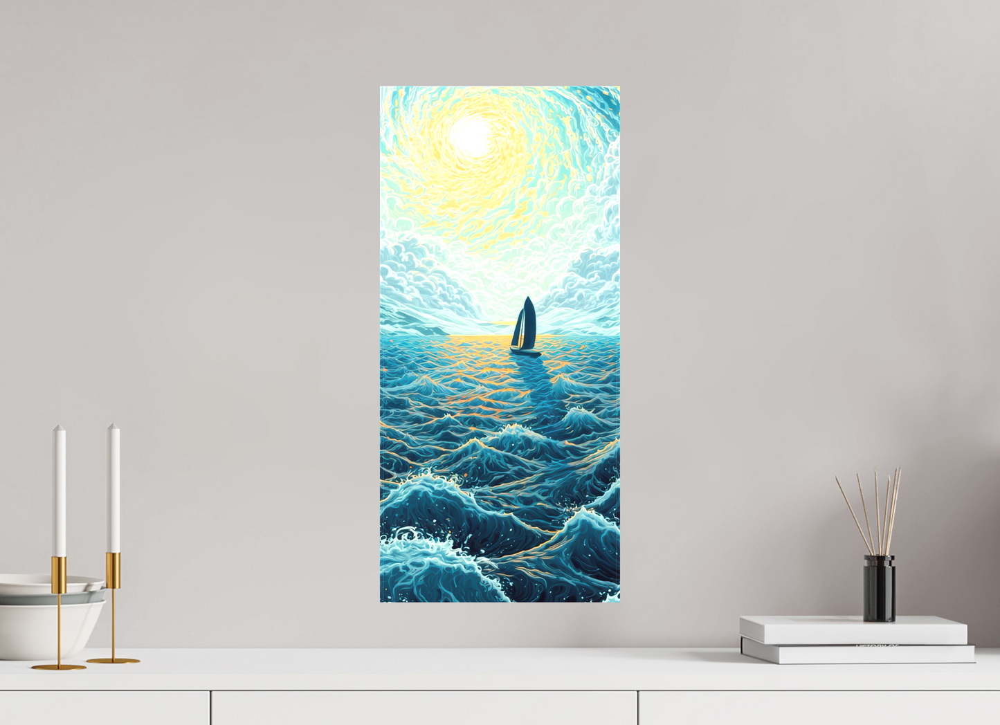10 x 21.9″, Textile on Canvas Sail to the Sun