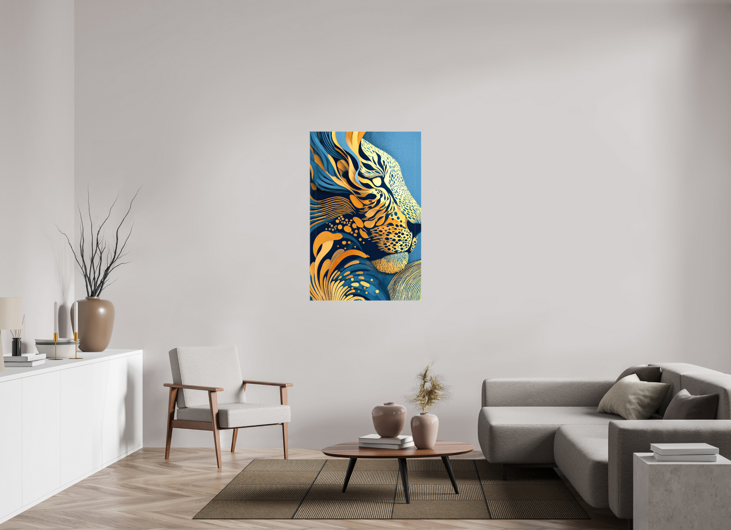 31 x 47.2″, Glossy Canvas Yellow & Blue Cheetah