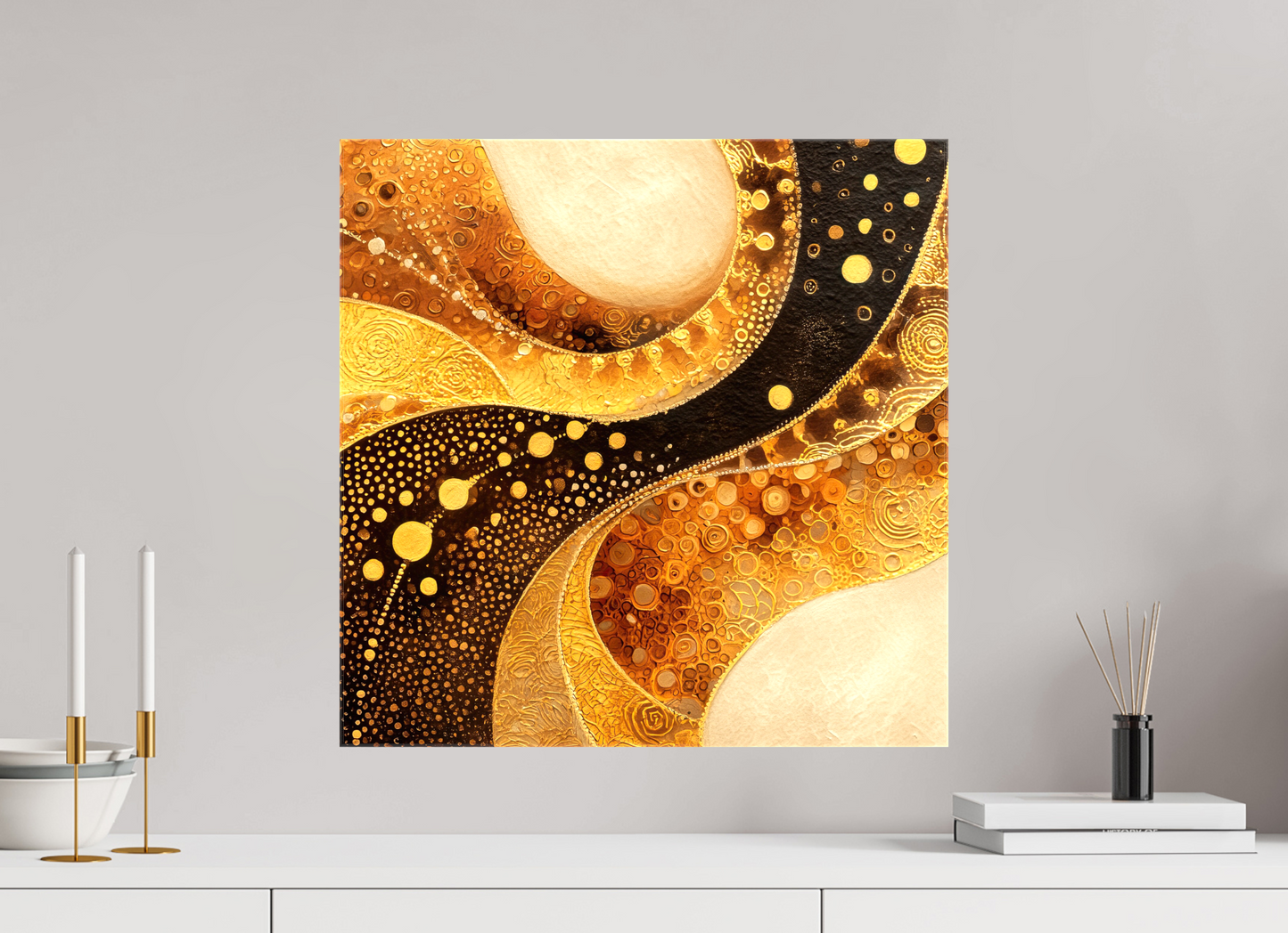 20 x 20″, Glossy Canvas Gold Texture Swirl