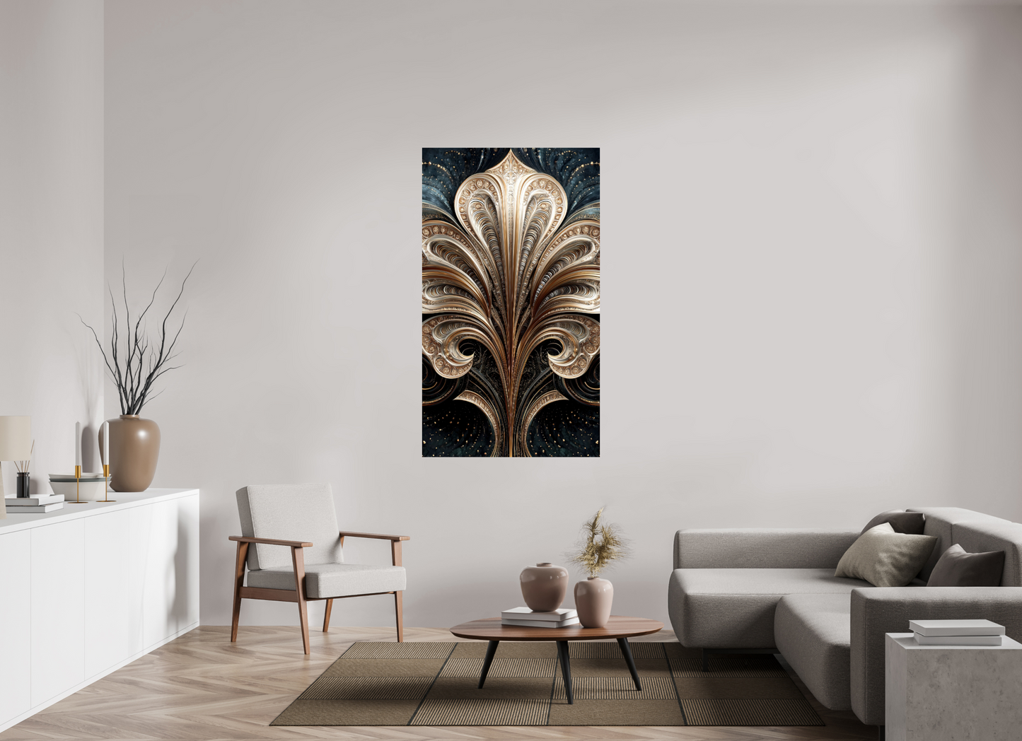 36 x 62.6″, Fine Art Print On Aluminum Dibond Art Deco Abstract Flower 1