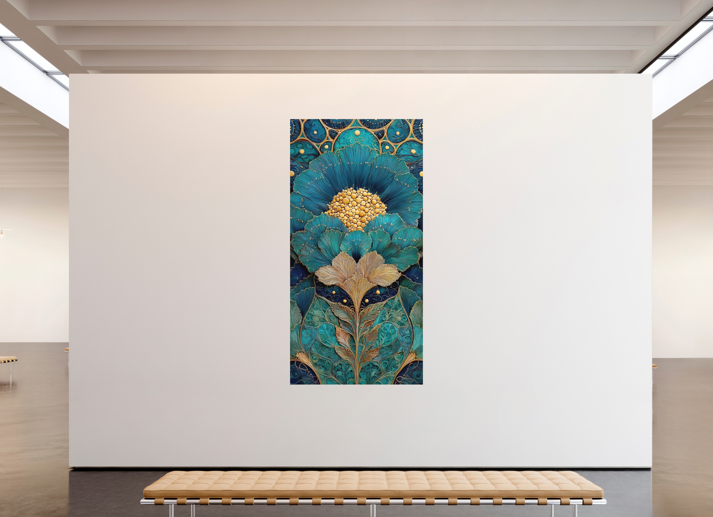 47 x 94″, Photo Print on Aluminum Backing Art Deco Teal Flower 1