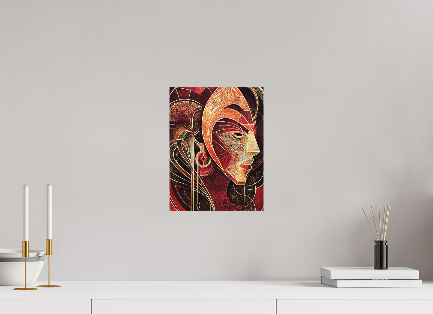 9 x 12″, Textile on Canvas Art Deco Face