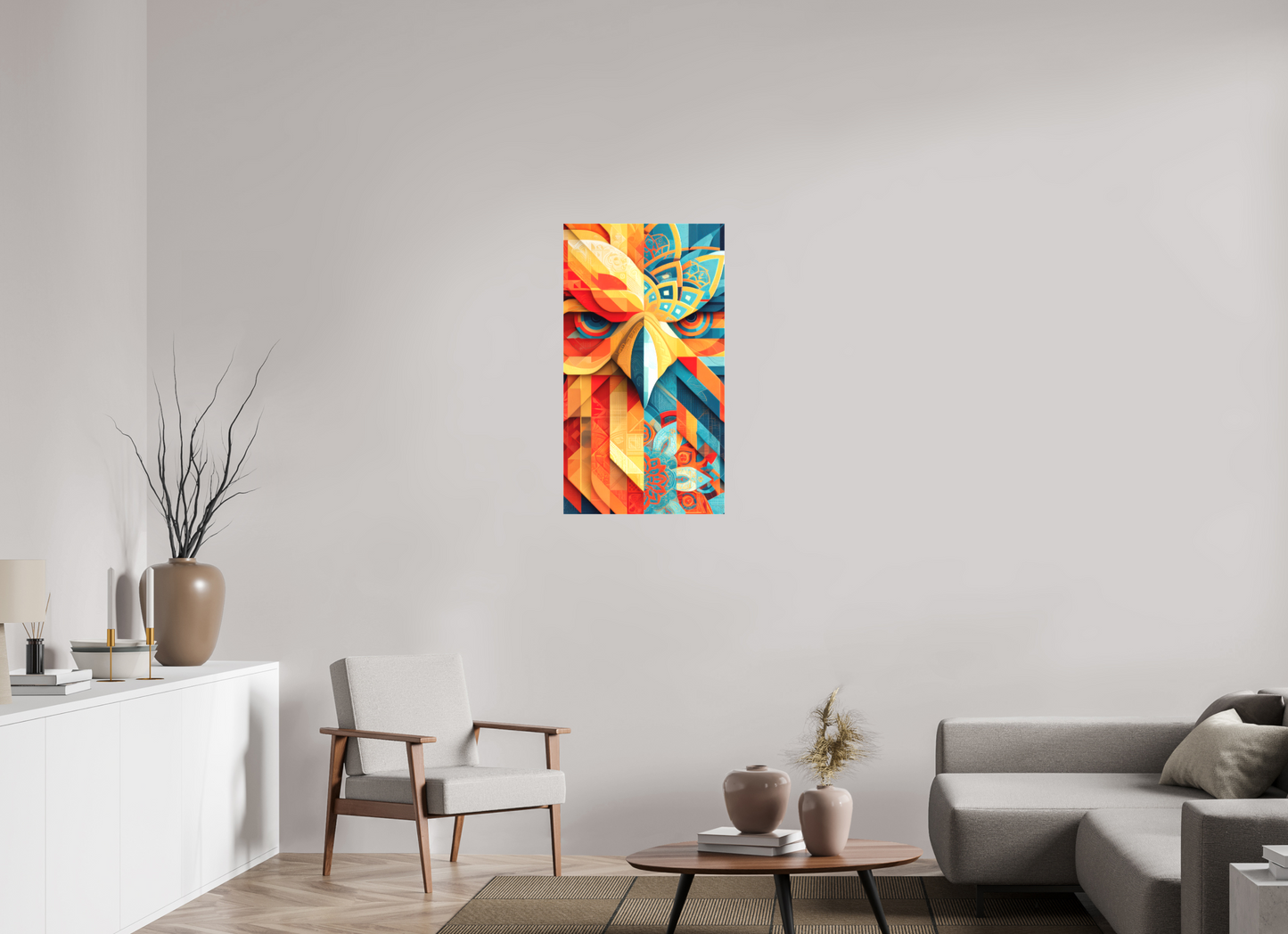 20 x 36.4″, Textile on Canvas Abstract Warm & Cold Eagle