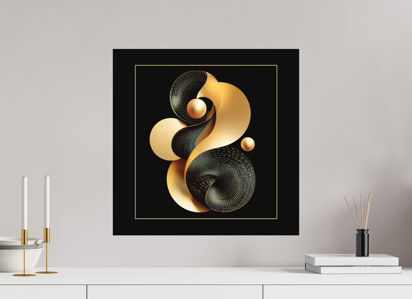 20 x 20″, Photo Print on Aluminum Backing Abstract Black & Gold