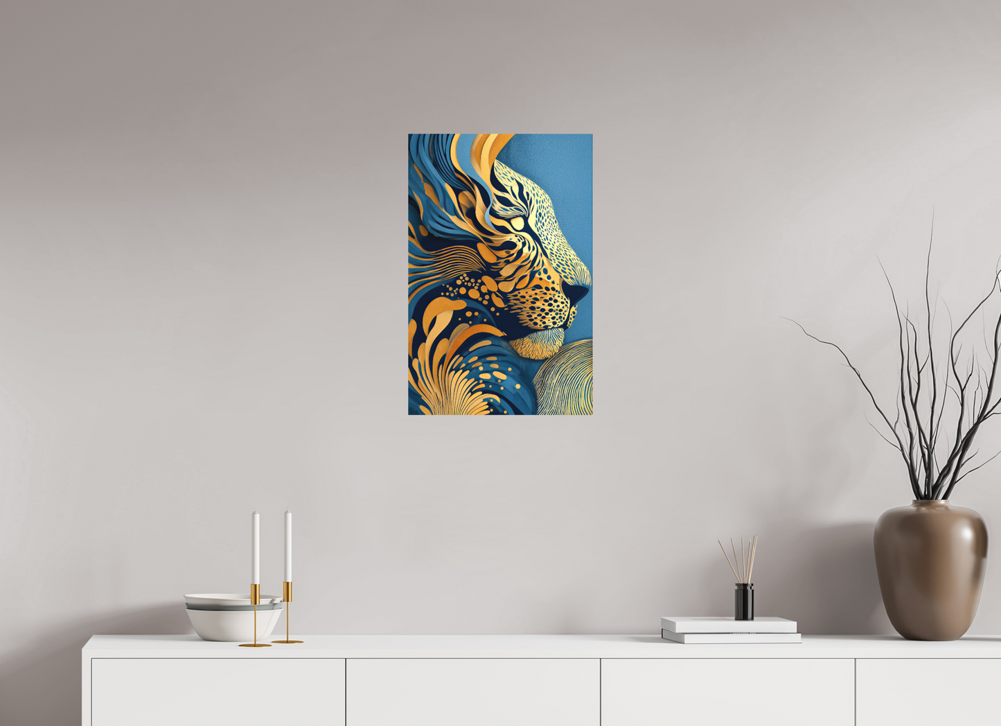 16 x 24.4″, Photo Print on Aluminum Backing Yellow & Blue Cheetah