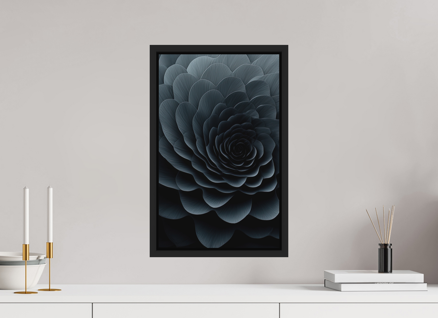 12 x 19.3″, Photo Print on Aluminum Backing with boarder Dark Flower