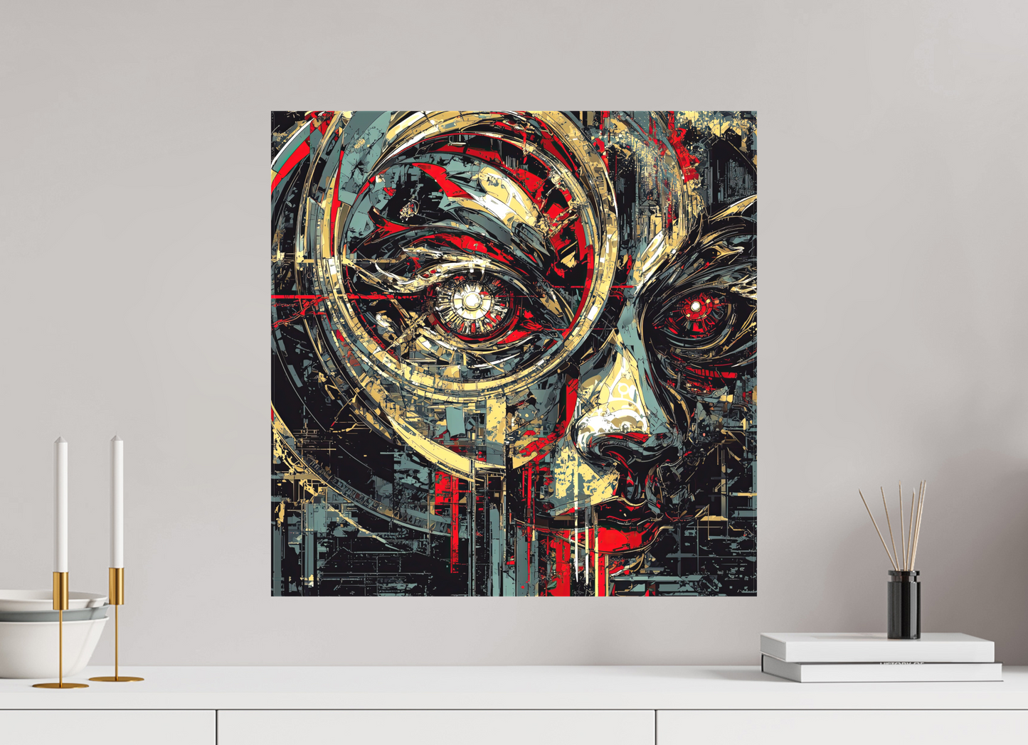 20 x 20″, Textile on Canvas Abstract Female Eye