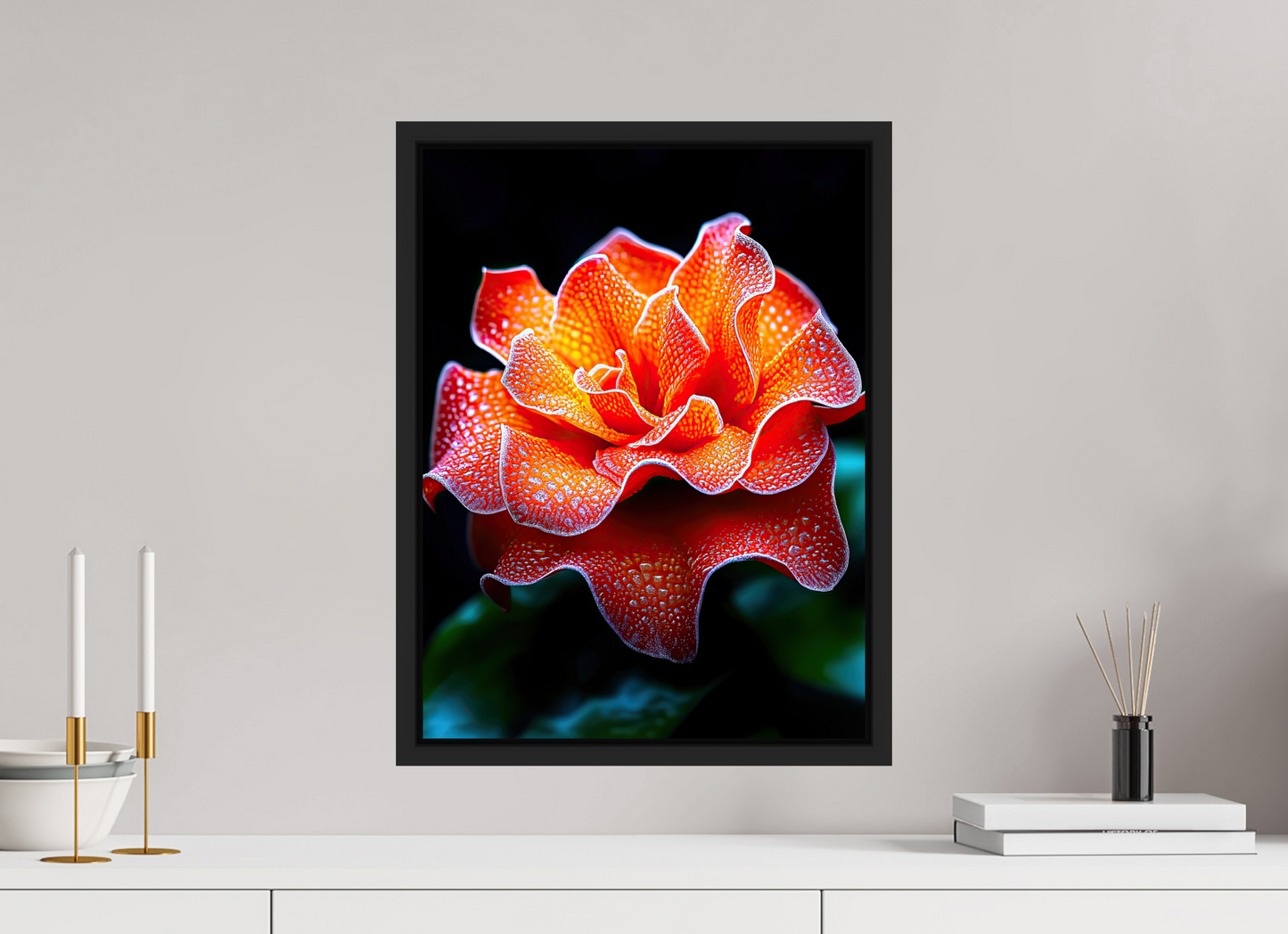 15 x 20″, Fine Art Print on Aluminum Dibond with Boarder Orange Flower